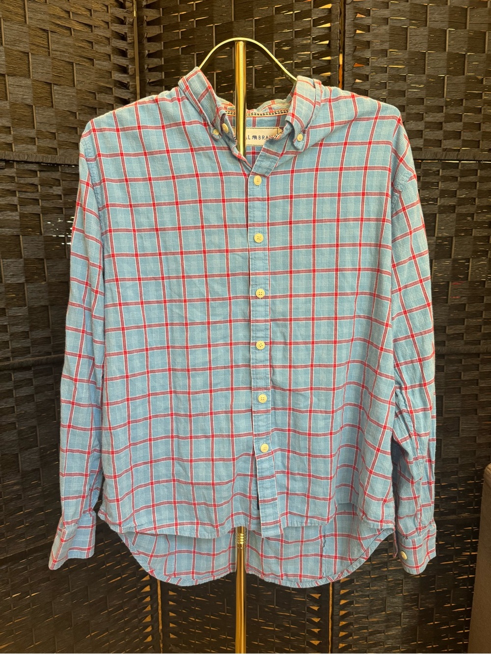 The Normal Brand Light Blue Plaid Button-Down Shirt with Red Grid